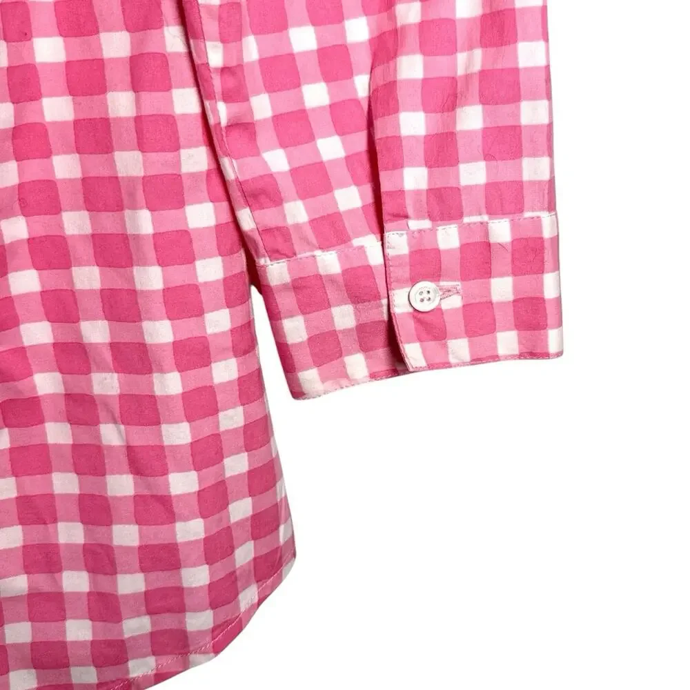 Samantha Sung Pink White Gingham Check Preppy Spring Summer Button Up Shirt - 4